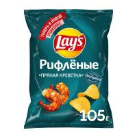 Чипсы Лейз Рифленые Пряная Креветка 105гр РОССИЯ