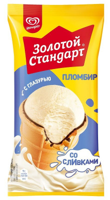 БЗМЖ Мороженое Золотой Стандарт Пломбир Вафельный стаканчик с глазурью 95г РОССИЯ