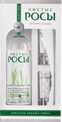 Водка Чистые Росы 40% 0.7л П/Упак + рюмки РОССИЯ