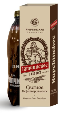 Пиво Купчинское светлое нефильтр 5% 1л пэт РОССИЯ