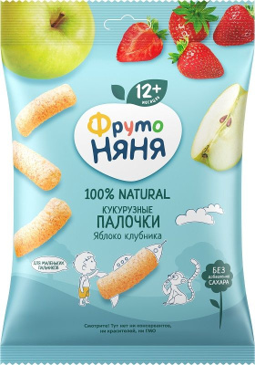 ФрутоНяня Кукурузные Палочки Яблоко-Клубника 20гр РОССИЯ