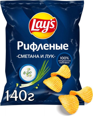 Чипсы Лейз Рифленые Сметана и лук 140гр РОССИЯ