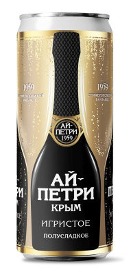 АЙ-ПЕТРИ Вино Игристое Жемчужное Белое Полусладкое 11% 0.33л ж/б ВИНО РОССИИ
