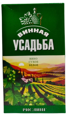 Вино Винная Усадьба Рислинг Белое Сухое 10-12% 1л т/пак ВИНО РОССИИ