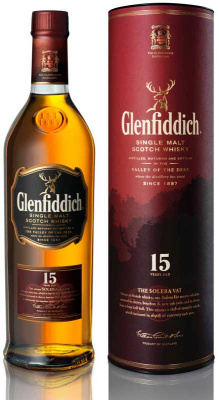 Виски ГЛЕНФИДДИК 15 лет Scotch Single Malt Speyside 40% 0.7л Тубус ШОТЛАНДИЯ