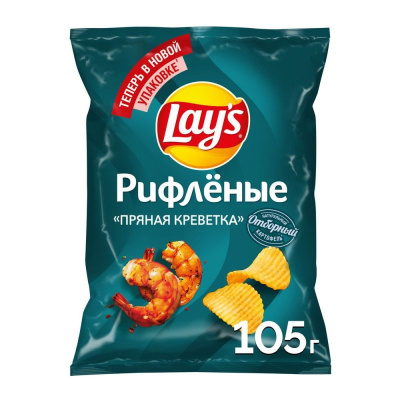 Чипсы Лейз Рифленые Пряная Креветка 105гр РОССИЯ