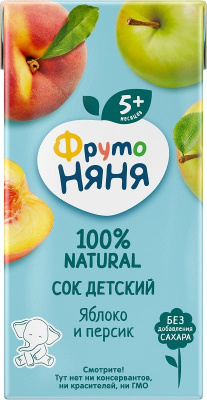 ФрутоНяня Яблоко-Персик 0.2л Сок с мякотью РОССИЯ
