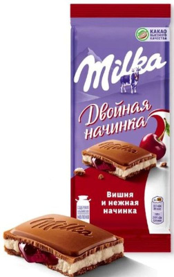 Милка  Шоколад молочный Вишня и нежная начинка 80гр РОССИЯ