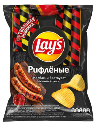Чипсы Лейз Рифленые Колбаски Братвурст по-Немецки 105гр РОССИЯ