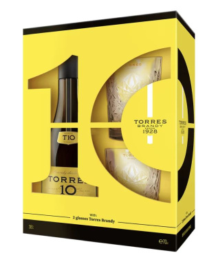 Бренди Торрес 10 лет Гран Резерва 38% 0.7л П/Упак+ 2 стакана ИСПАНИЯ