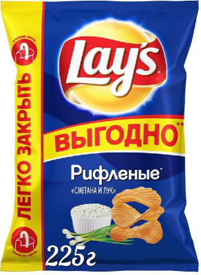 Чипсы Лейз Рифленые Сметана и лук 225гр РОССИЯ