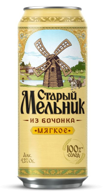 Пиво Старый Мельник из бочонка мягкое 4.3% 0.45л ж/б РОССИЯ