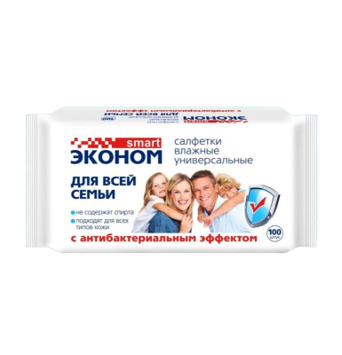 Салфетки влажные Эконом Смарт антибактериальные 100шт РОССИЯ